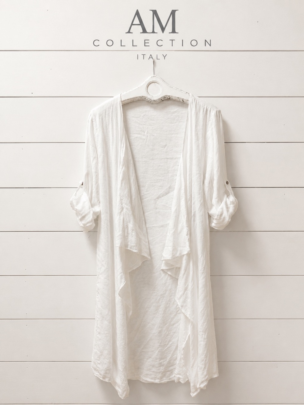 AM COLLECTION ITALY White Linen Open Cardigan Size M